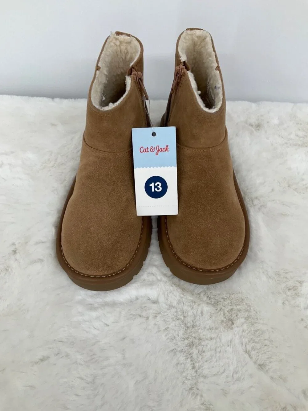 Cat and Jack Arlo Zipper Shearling Style Tan Boots Toddler Girls size 13 NEW
